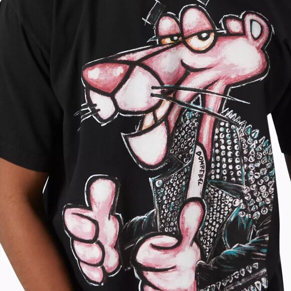 Dom Rebel Pink Panther Leather Jacket Graphic Cotton Unisex Minou Box T-Shirt - Picture 1 of 9